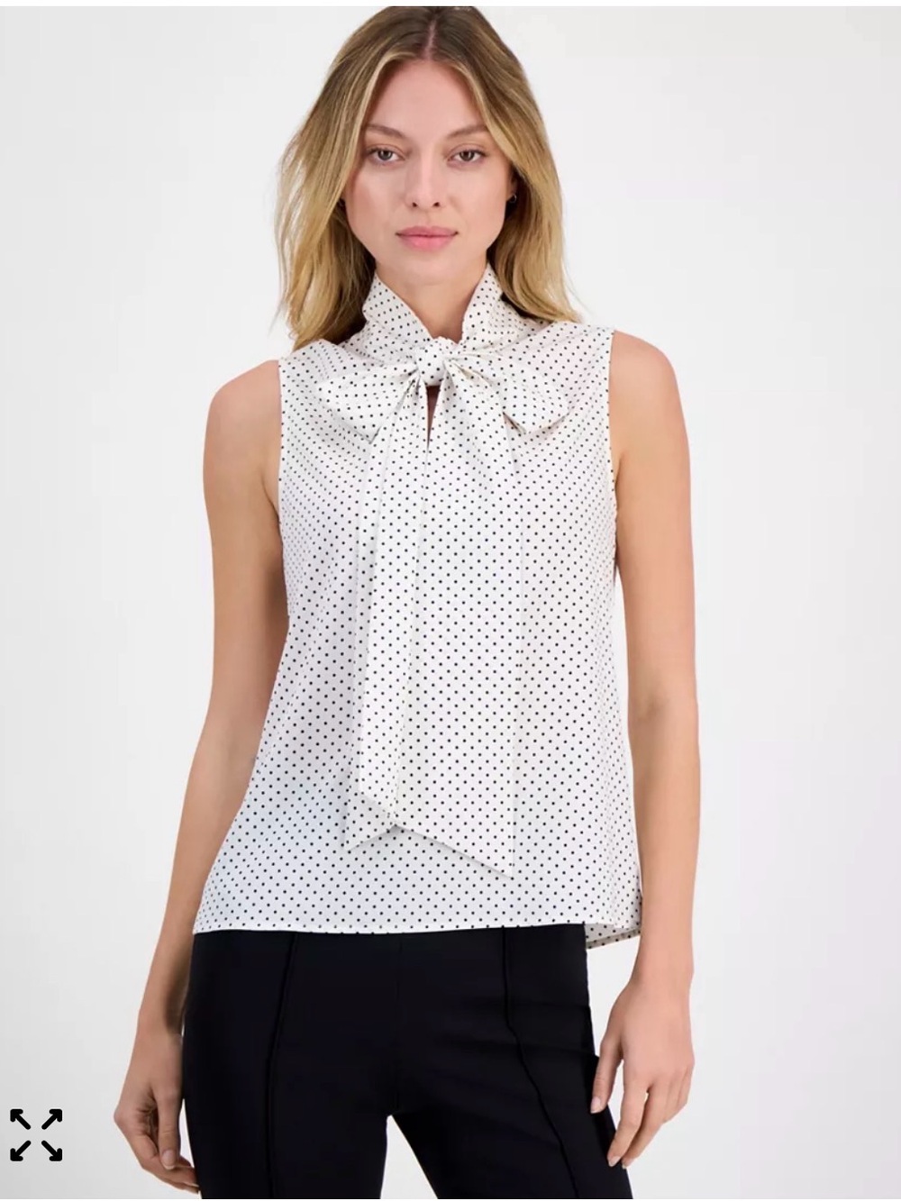 Anne Klein Women's Sleeveless Dot Print Bow-Tie Blouse XL